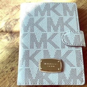 White and Tan MK Michael Kors passport holder